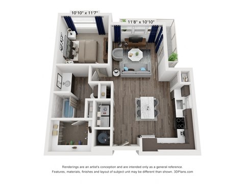 Floor plan for 1 bed, 1 bath, 776 sqft